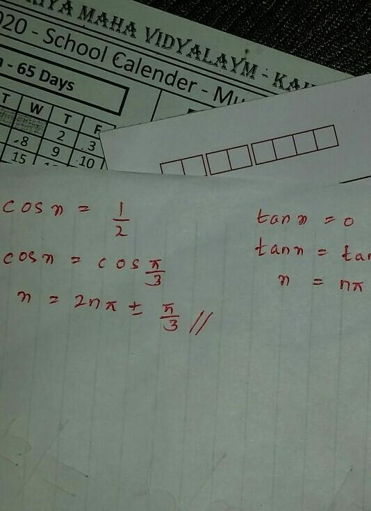 Cosx = 1/2 tan X = 0 solve​-example-1