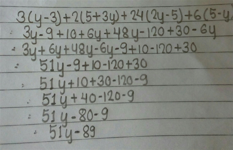 3(y-3)+2(5+3y)+24(2y-5)+6(5-y)-example-1