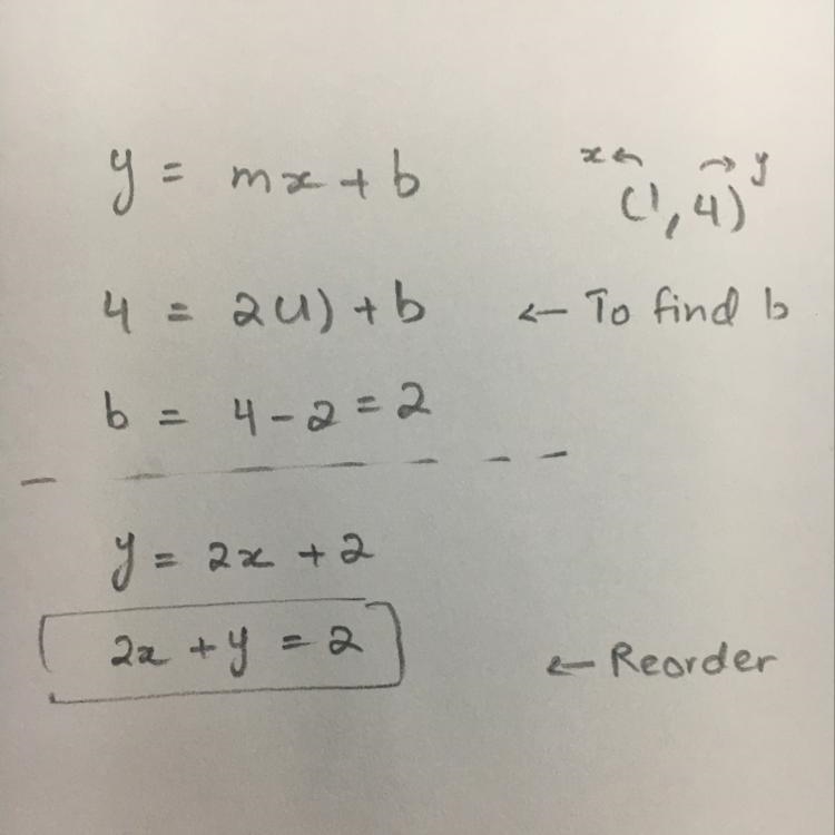 Help? Write the equation of a line in STANDARD form with a slope of 2 passing through-example-1