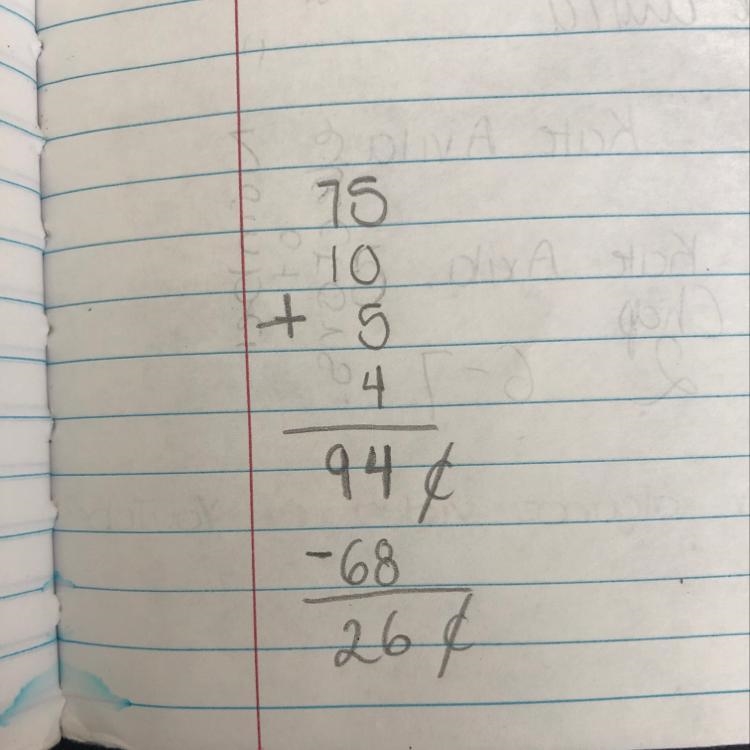 Ricardo has 3 quarters, 1 done, 1 nickel, and 4 pennies. He gave 68 cents to his brother-example-1