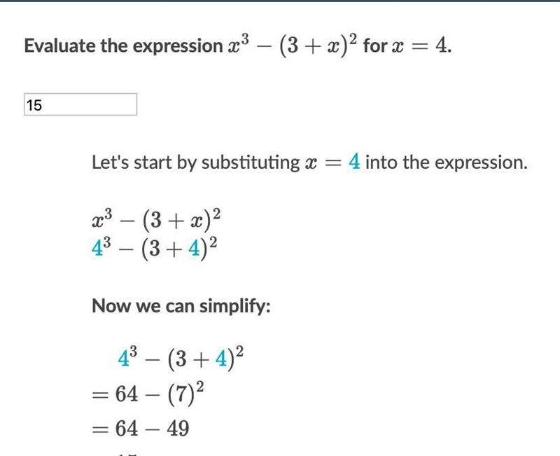 Evaluate the expression x3-(3+x)2 for x=4-example-1