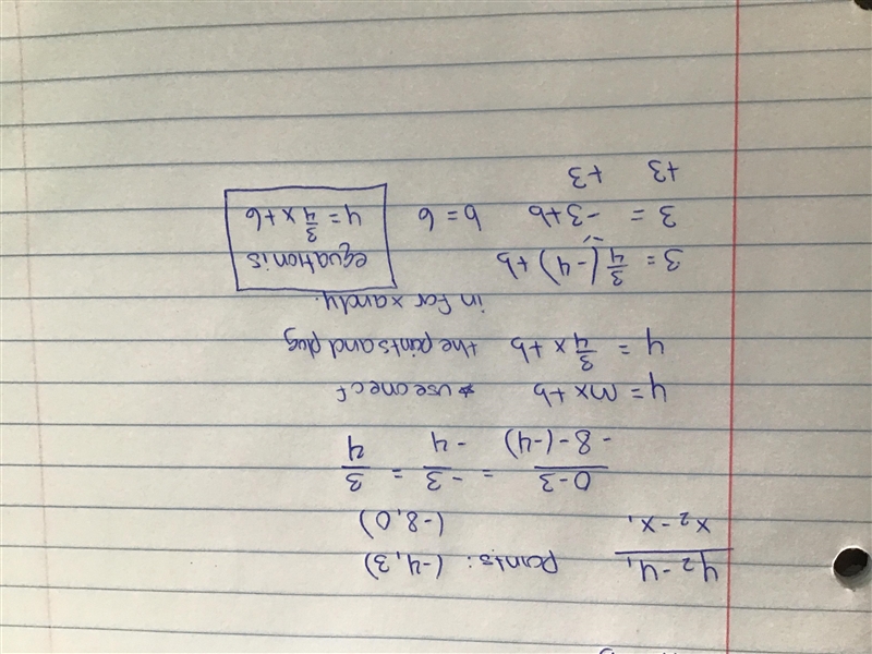 What is an equation of the line that passes through the points (-4,3) and (-8,0)?-example-1