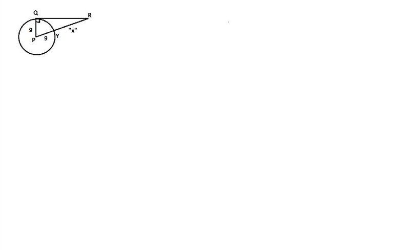 Circle P is shown. Line segment P Q is a radius and has a length of 9. Line Q R is-example-1