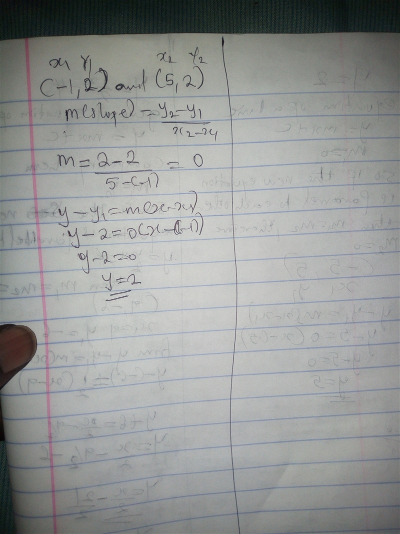 What is the equation of a line that passes through points (-1, 2) and (5, 2)?-example-1