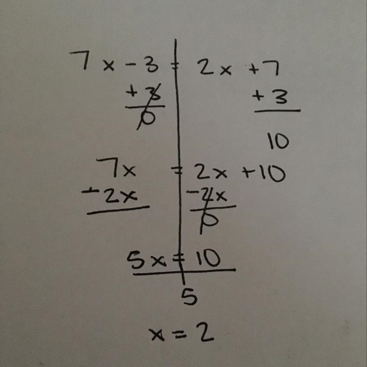 7x-3=2x+7 what does x equal-example-1