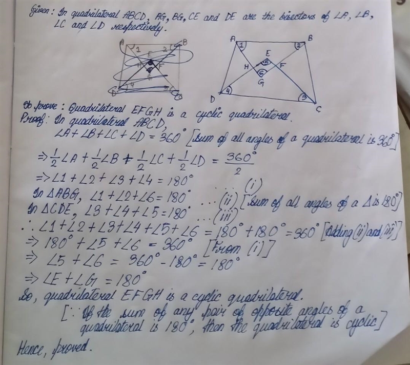 Prove that the quadrilateral formed by internal angle bisectors of any quadrilateral-example-1