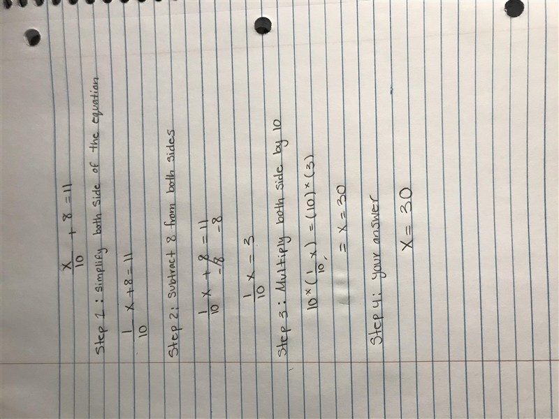 X/10+8=11 Solve for x please 14 pts-example-1