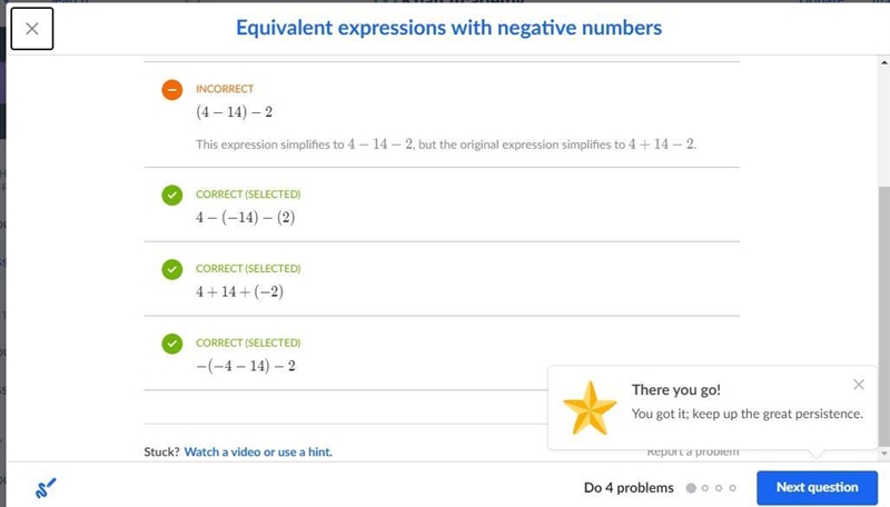 Which of the following expressions are equivalent to 4+(14-2)4+(14−2)4, plus, left-example-1