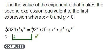 Find the value of the exponent c that makes the second expression equivalent to the-example-1