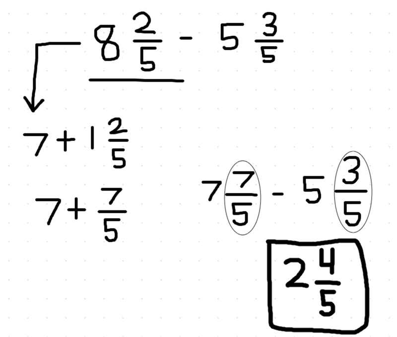 8 2/5 - 5 3/5 need help solving step by step-example-1