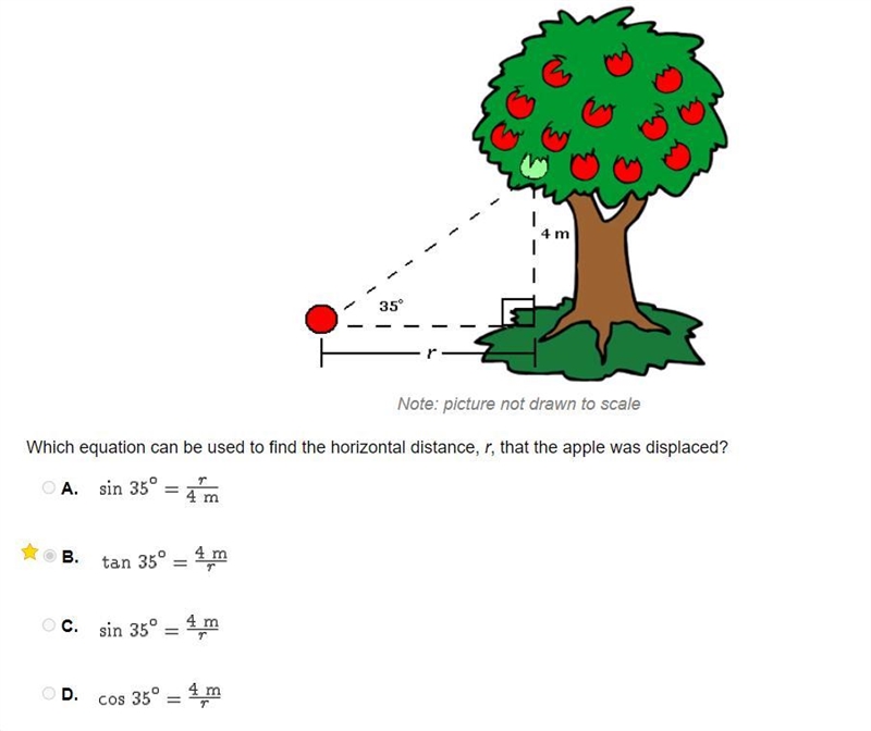 An apple that was 4 meters off the ground was blown off a tree. The angle between-example-1