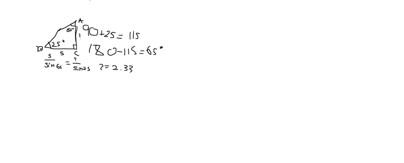 Angle B=25 Angle C=90 Line segment BC=5 what is the length of CA?-example-1