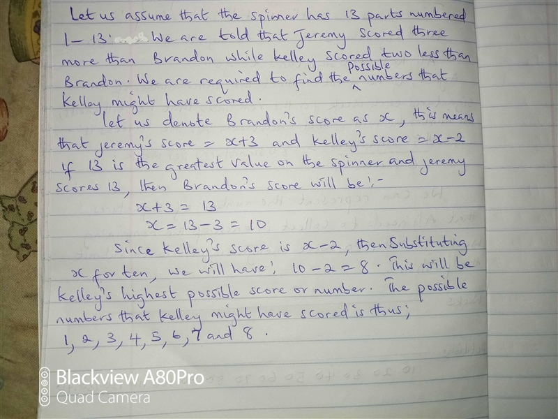 Question 5 3 point(s) Three people spin the spinner once each. Jeremy scores three-example-1