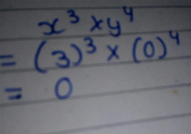 What is the value of x^3 * y^4 when x=3 and y=0-example-1