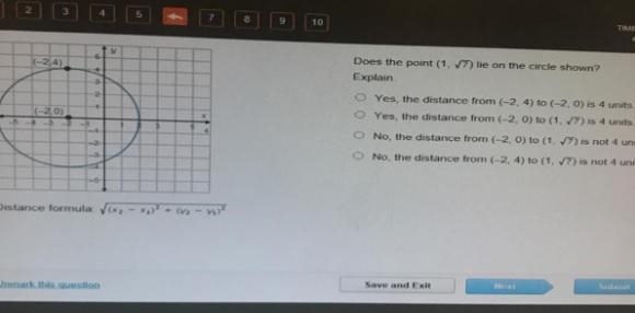 Does the point (1, StartRoot 7 EndRoot) lie on the circle shown? Explain. Yes, the-example-1