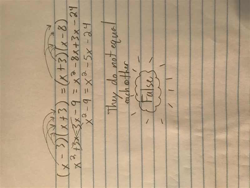 True or False (x - 3)(x + 3) = (x + 3)(x – 8)-example-1