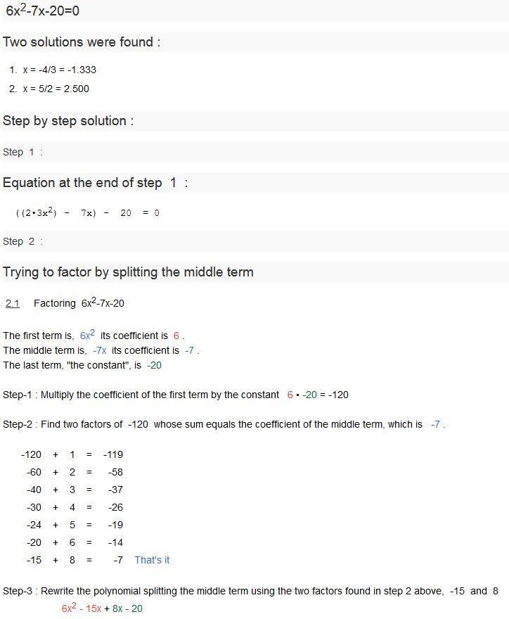 Solve. 6x2 + 7x – 20 = 0​-example-3