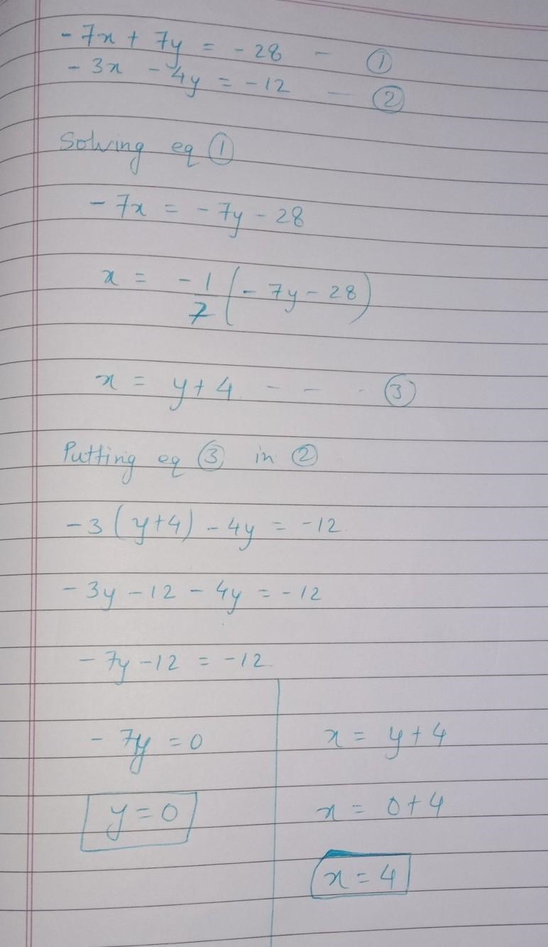 -7x+7y=-28 -3x-4y=-12-example-1