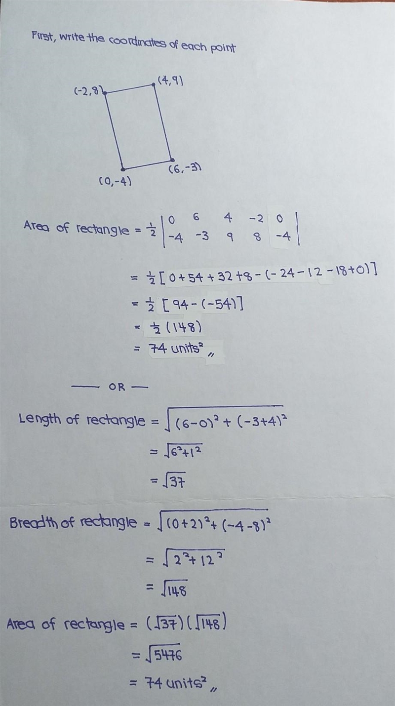 What is the area of the rectangle? A. 60 units^2 B. 66 units ^2 C. 70 units^2 D. 74 units-example-1