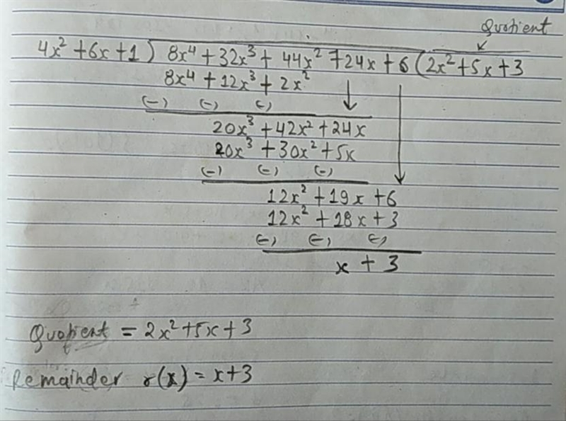 Determine the quotient, g(x), and remainder, r(x) when f(x) = 8x4 + 32x3 + 44x2 + 24x-example-1