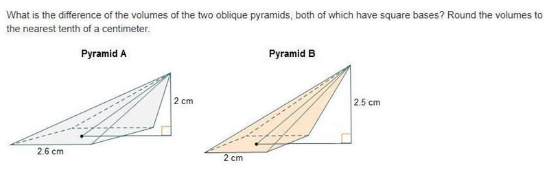 What is the difference of the volumes of the two oblique pyramids, both of which have-example-1