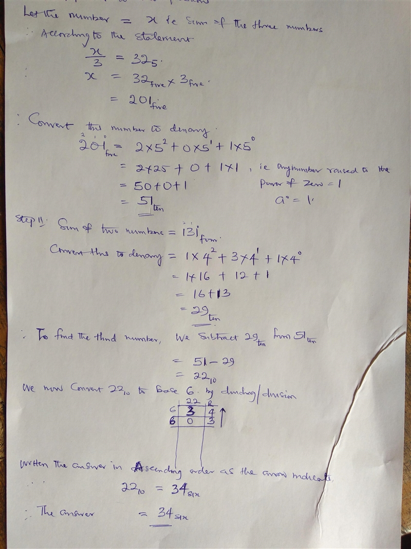 The average of three numbers is 32 base five. If the sum of two of the numbers is-example-1