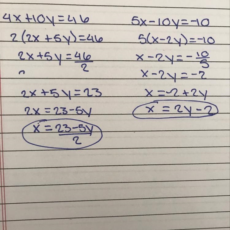 Solve the system using elimination. 4x + 10y = 46 5x - 10y = -10-example-1