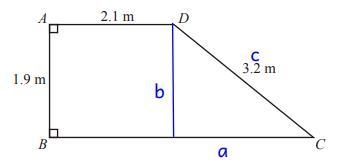 ABCD is a trapezium. AD is parallel to BC. Angle A = angle B = 90. AD = 2.1 m, AB-example-1