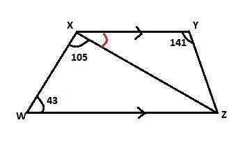 In trapezoid $WXYZ$, $\overline{XY} \parallel \overline{WZ}$, $\angle WXZ = 105^\circ-example-1