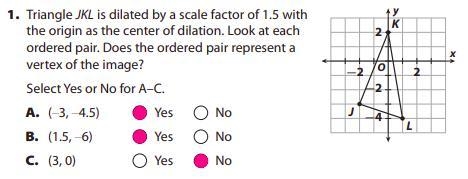 1. Triangle JKL is dilated by a scale factor of 1.5 with the origin as the center-example-1