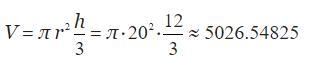 Find the volume of a cone with the diameter of 40, and a height of 12. (Hint: the-example-1