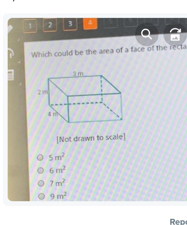 Which could be the area of a face of the rectangular prism? 3m [Not drawn to scale-example-1