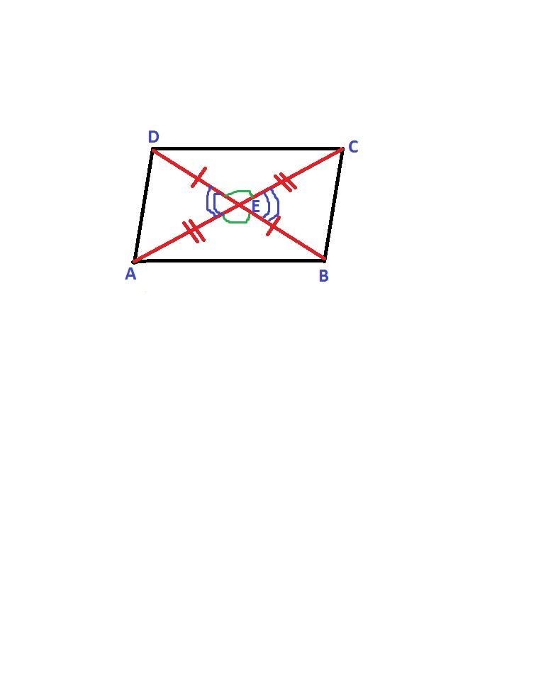 Given: ABCD is a parallelogram. Diagonals AC, BD intersect at E. Prove: AE = CE and-example-1