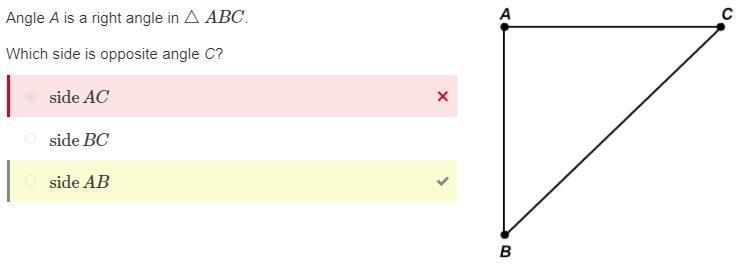 For right triangle abc , which side is adjacent to angle c? AC BC AB Right side​-example-1