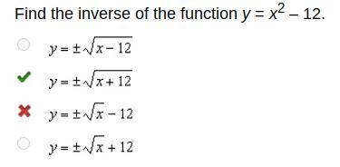 Find the inverse of the function y = x2 - 12.-example-1