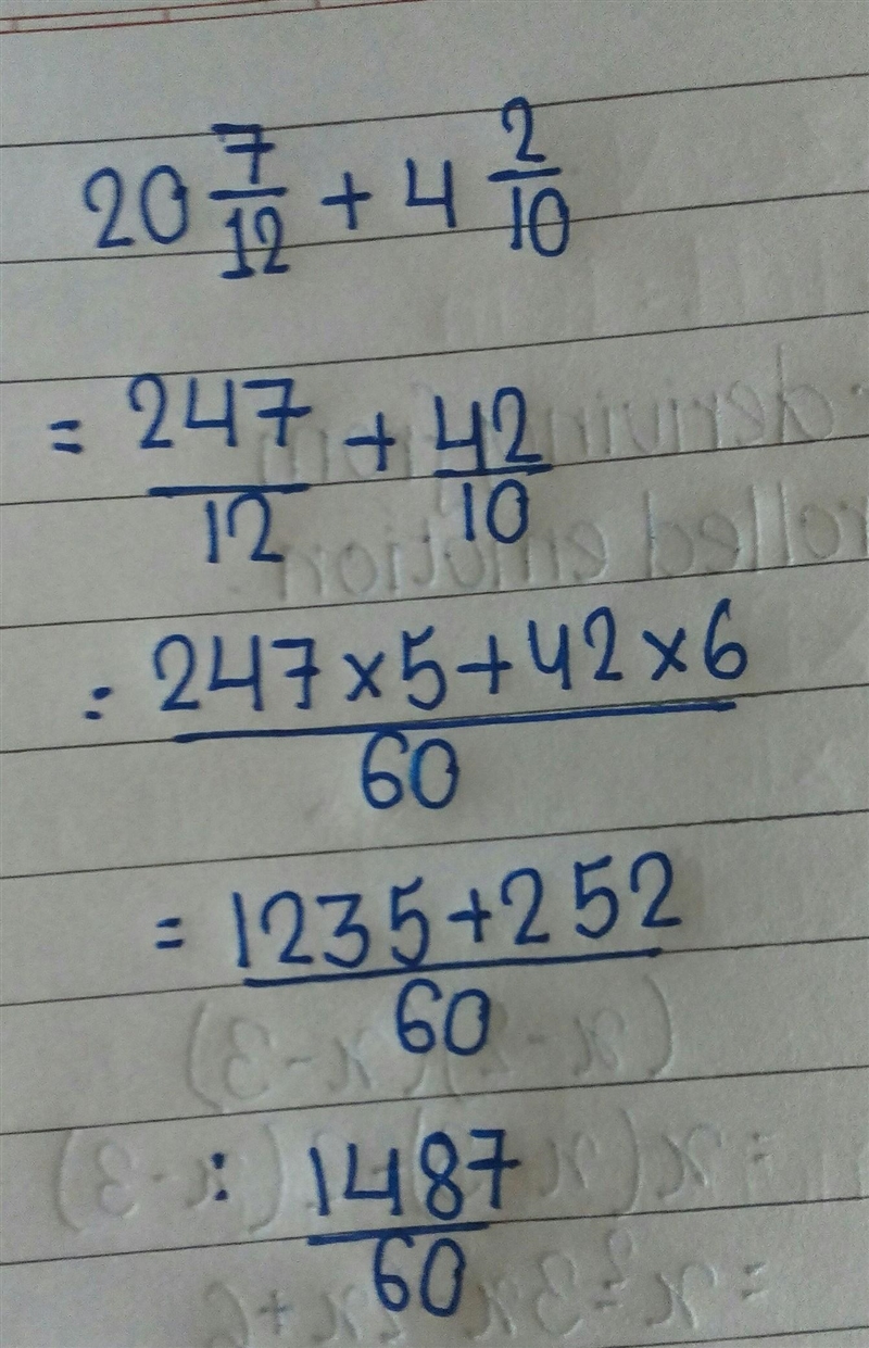 Add 20 7/12 + 4 2/10-example-1