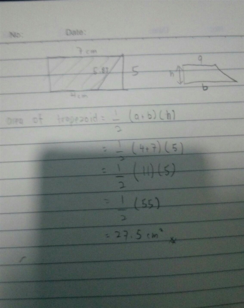 Given rectangle. Find area of trapezoid. (4 points) 4cm 7cm 5.83 5cm 35 cm2 7.5 cm-example-1