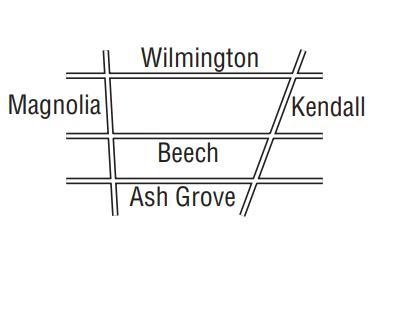 MAPS On a map, Wilmington Street, Beech Drive, and Ash Grove Lane appear to all be-example-1