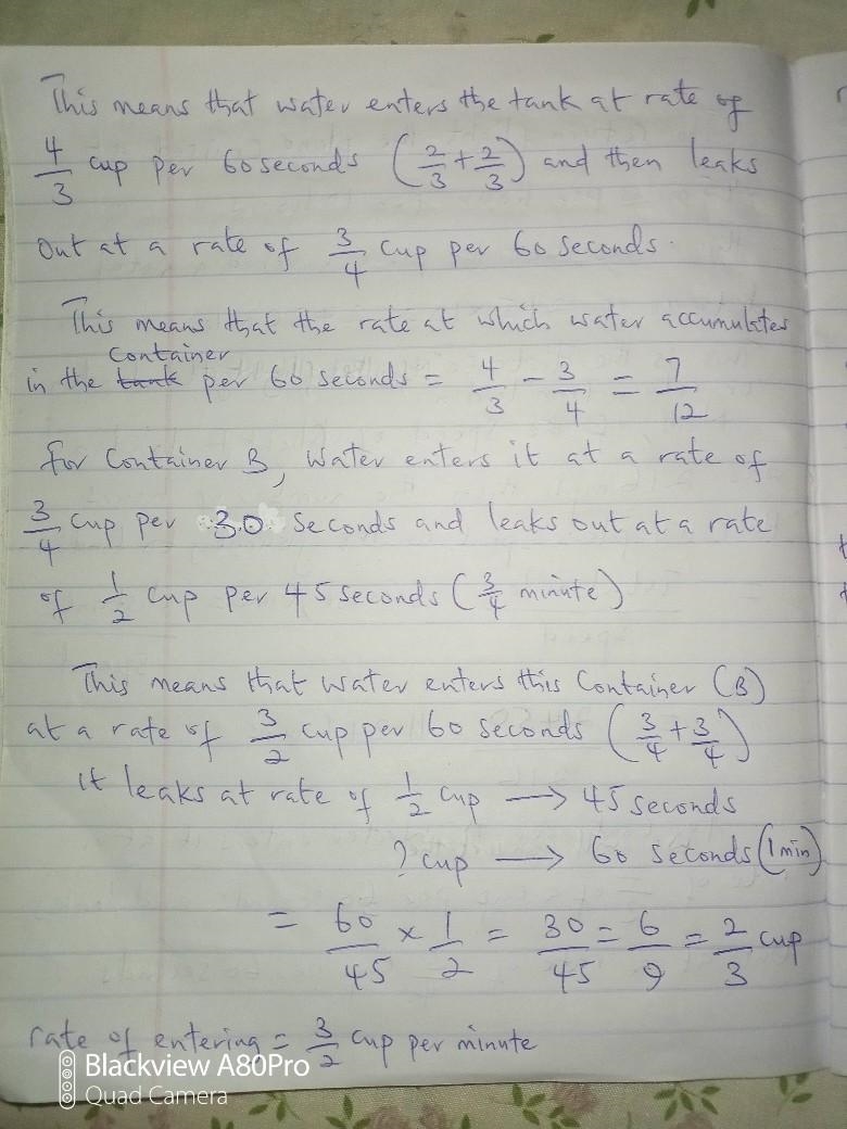 Two leaky containers are filling with water. Water enters container A at a rate 2/3 of-example-2