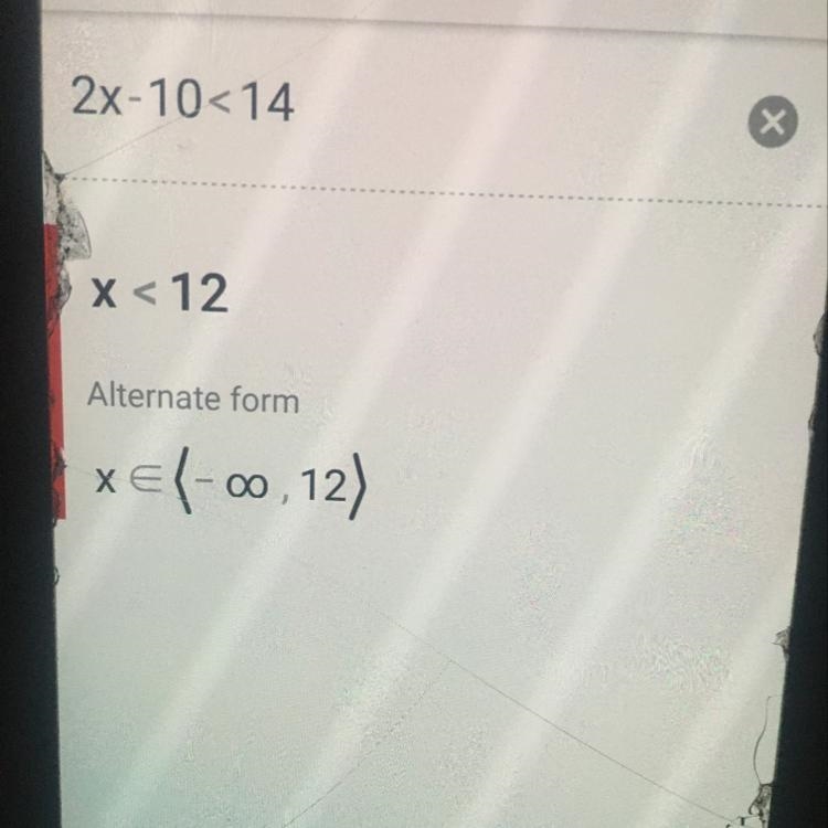 What is the answer to 2x - 10 <14?-example-1