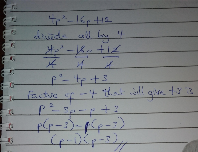 Factor polnomial 4p^2−16p+12-example-1