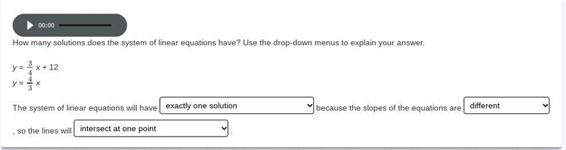 How many solutions does the system of linear equations have? y = 34x + 12 y = 43x-example-1