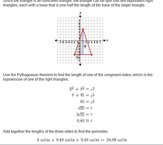 What is the perimeter of the isosceles triangle shown below? If necessary, round to-example-1