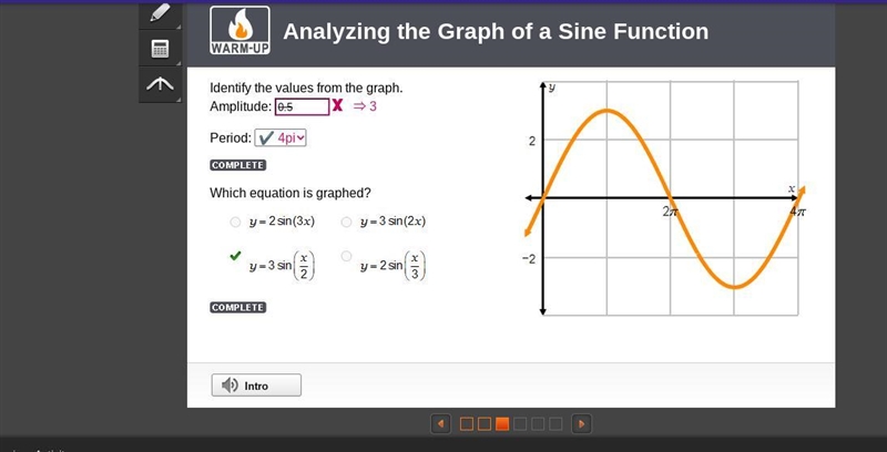 Identify the values from the graph. Amplitude = Period = vertical translation: k=-example-1