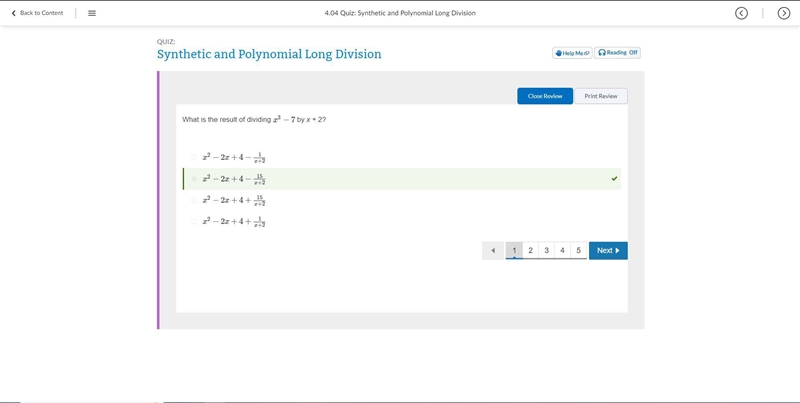 What is the result of dividing x3−7 by x + 2? A) x2−2x+4−15x+2 B) x2−2x+4+1x+2 C) x-example-1