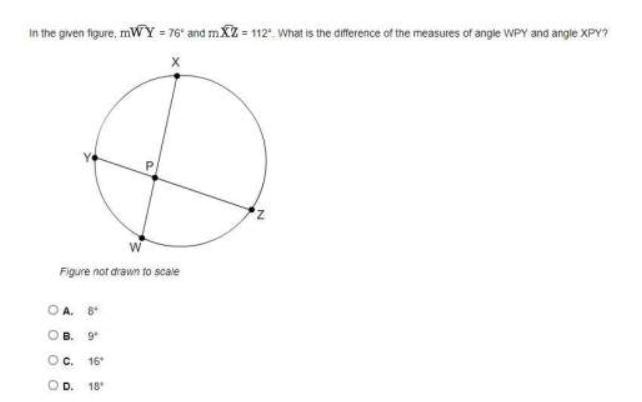 In the given figure, mWY = 76° and mXZ = 112. What is the difference of the measures-example-1