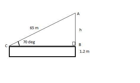 Brains kite is flying above a field at the end of 65 m of string. If the angle elevation-example-1