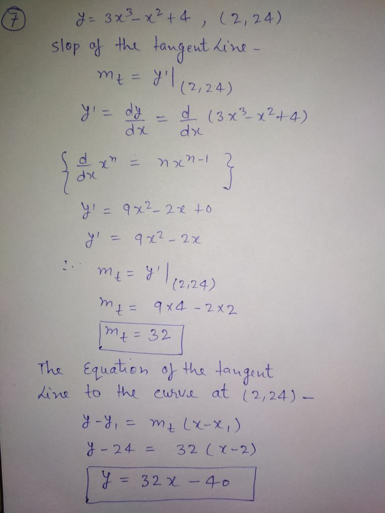 Fine an equation to the tangent line to the curve at the given point. Y= 3x^3-x^2+4, (2,24)-example-1