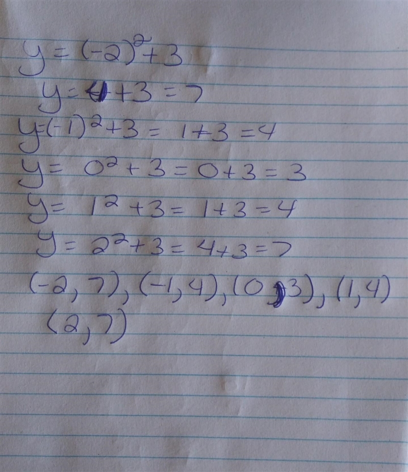 A. (7, -2), (4, -1), (3, 0), (4, 1), (7,2) B. (-2, 1), (-1, 2), (0, 3), (1, 4) (2, 7) C-example-1