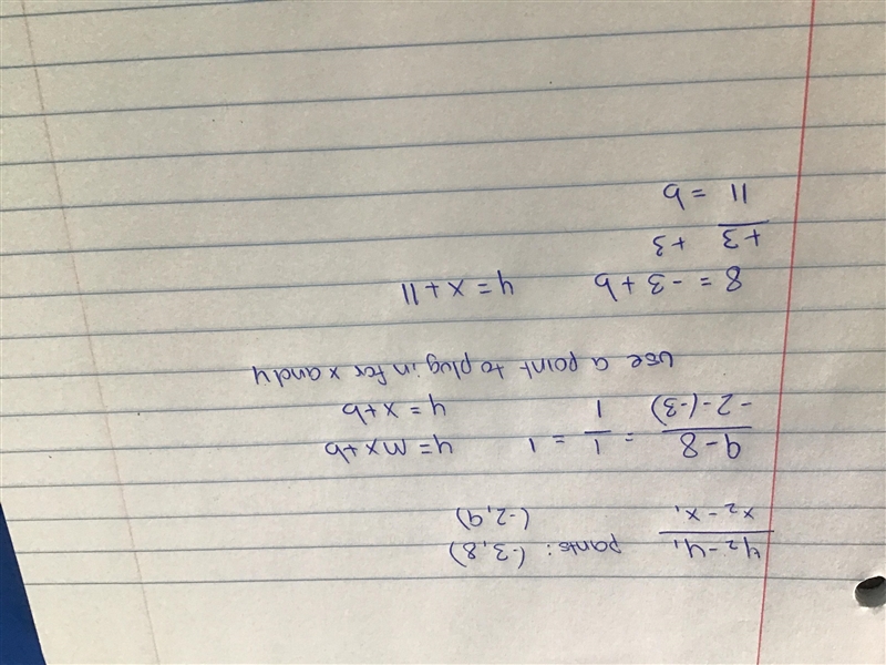 What is the Equation of a line that passes through (-3,8) and (-2,9-example-1